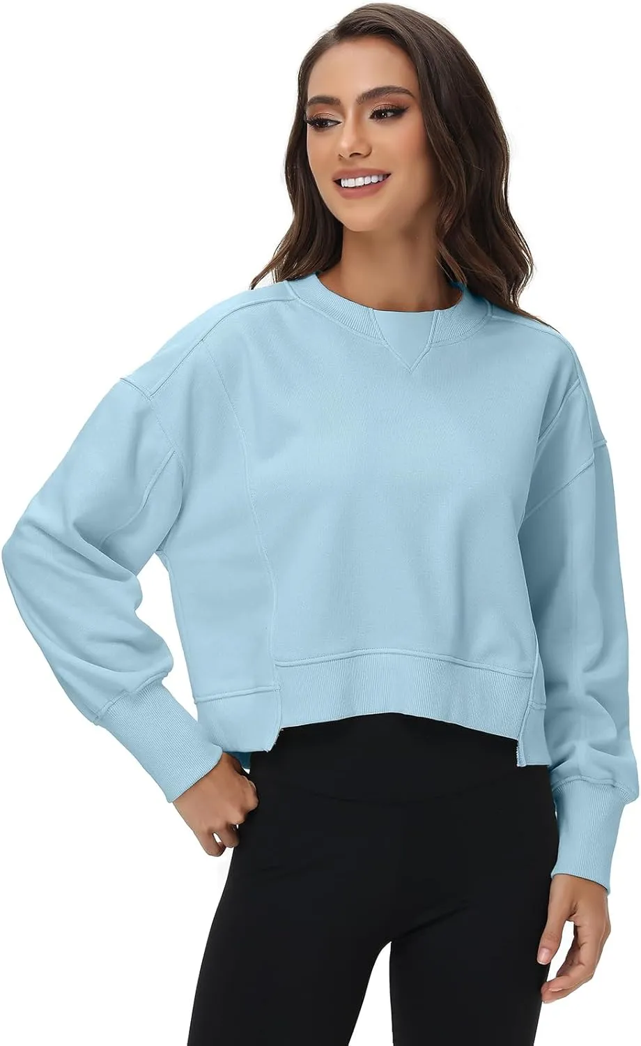 Women's Cropped Crewneck Sweatshirts Long Sleeve Oversized Sweatshirt Pullover Fall Crop Top Outfits