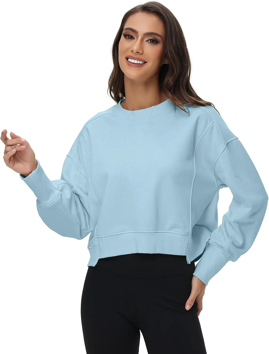 Women's Cropped Crewneck Sweatshirts Long Sleeve Oversized Sweatshirt Pullover Fall Crop Top Outfits