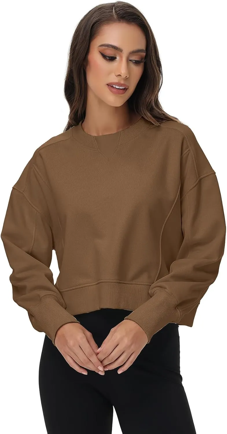 Women's Cropped Crewneck Sweatshirts Long Sleeve Oversized Sweatshirt Pullover Fall Crop Top Outfits