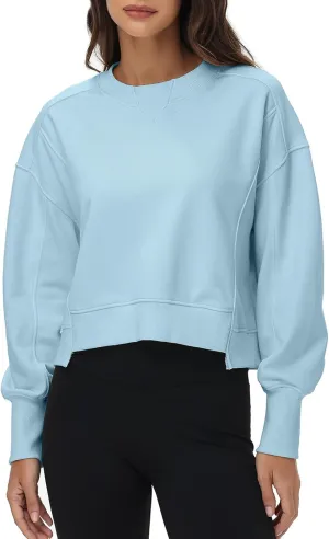 Women's Cropped Crewneck Sweatshirts Long Sleeve Oversized Sweatshirt Pullover Fall Crop Top Outfits