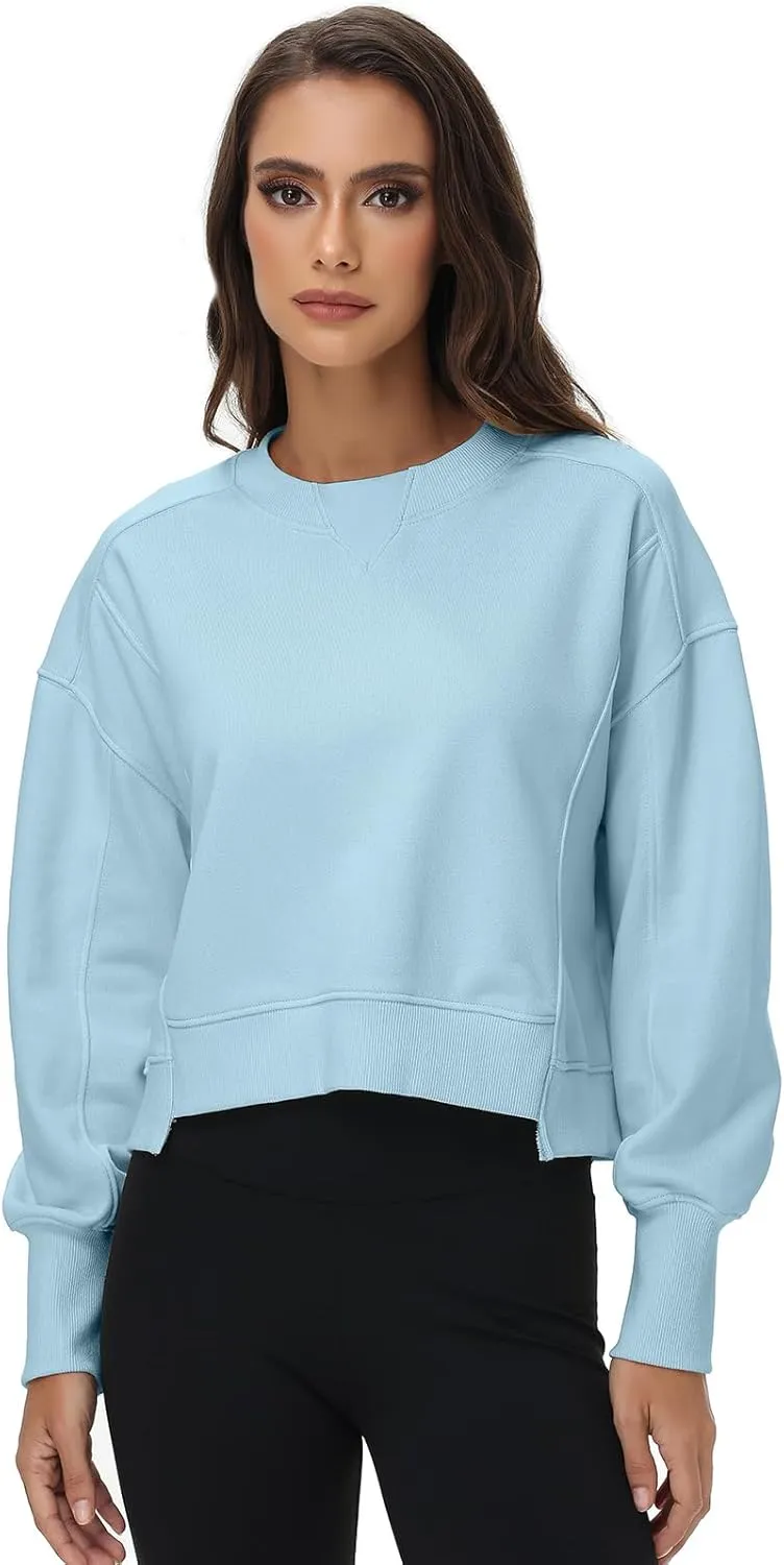 Women's Cropped Crewneck Sweatshirts Long Sleeve Oversized Sweatshirt Pullover Fall Crop Top Outfits