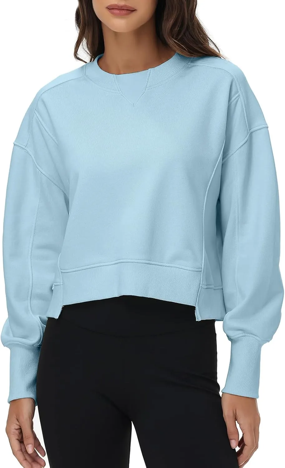 Women's Cropped Crewneck Sweatshirts Long Sleeve Oversized Sweatshirt Pullover Fall Crop Top Outfits