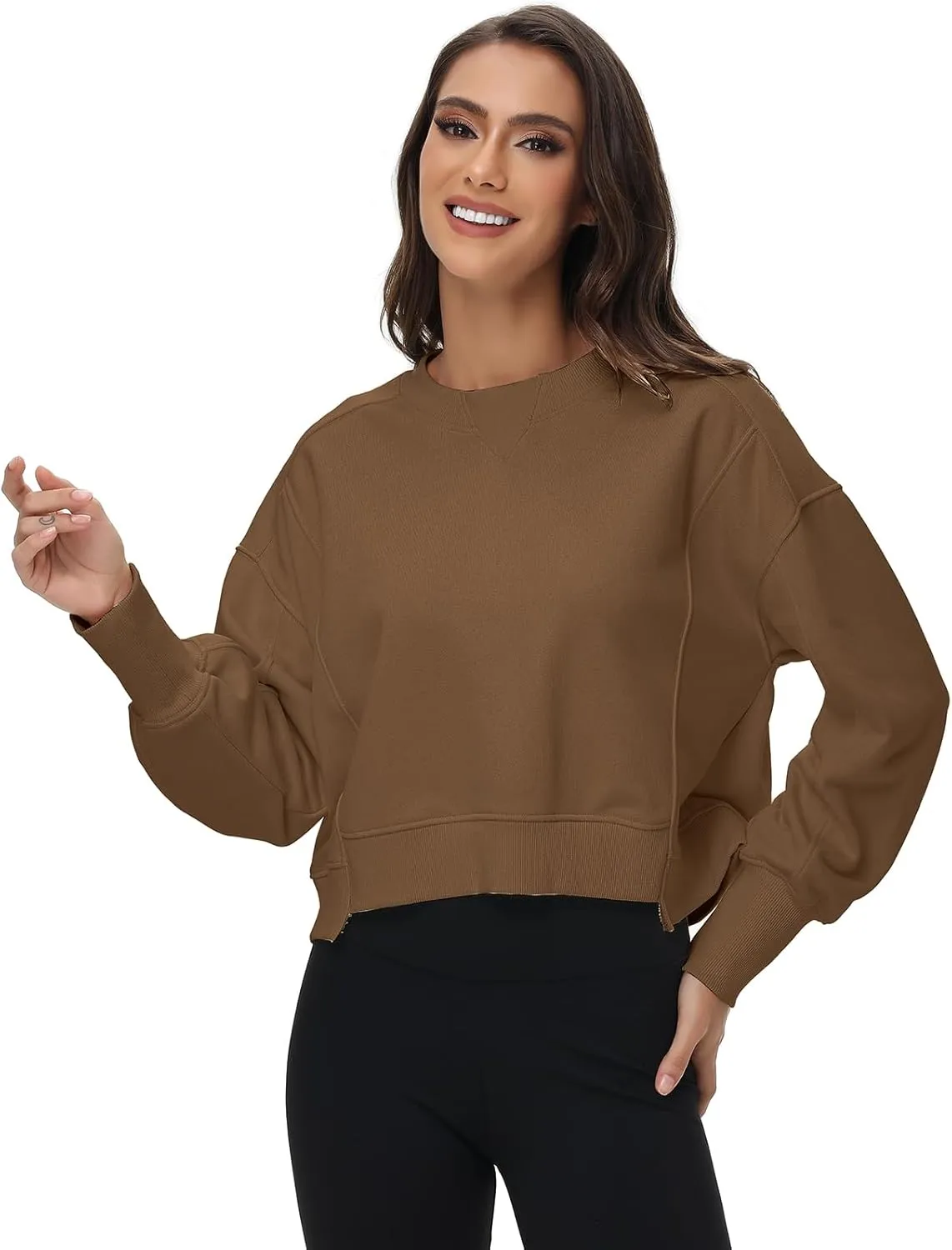 Women's Cropped Crewneck Sweatshirts Long Sleeve Oversized Sweatshirt Pullover Fall Crop Top Outfits