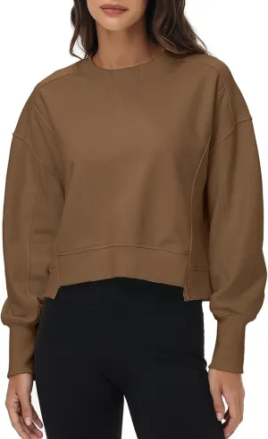 Women's Cropped Crewneck Sweatshirts Long Sleeve Oversized Sweatshirt Pullover Fall Crop Top Outfits