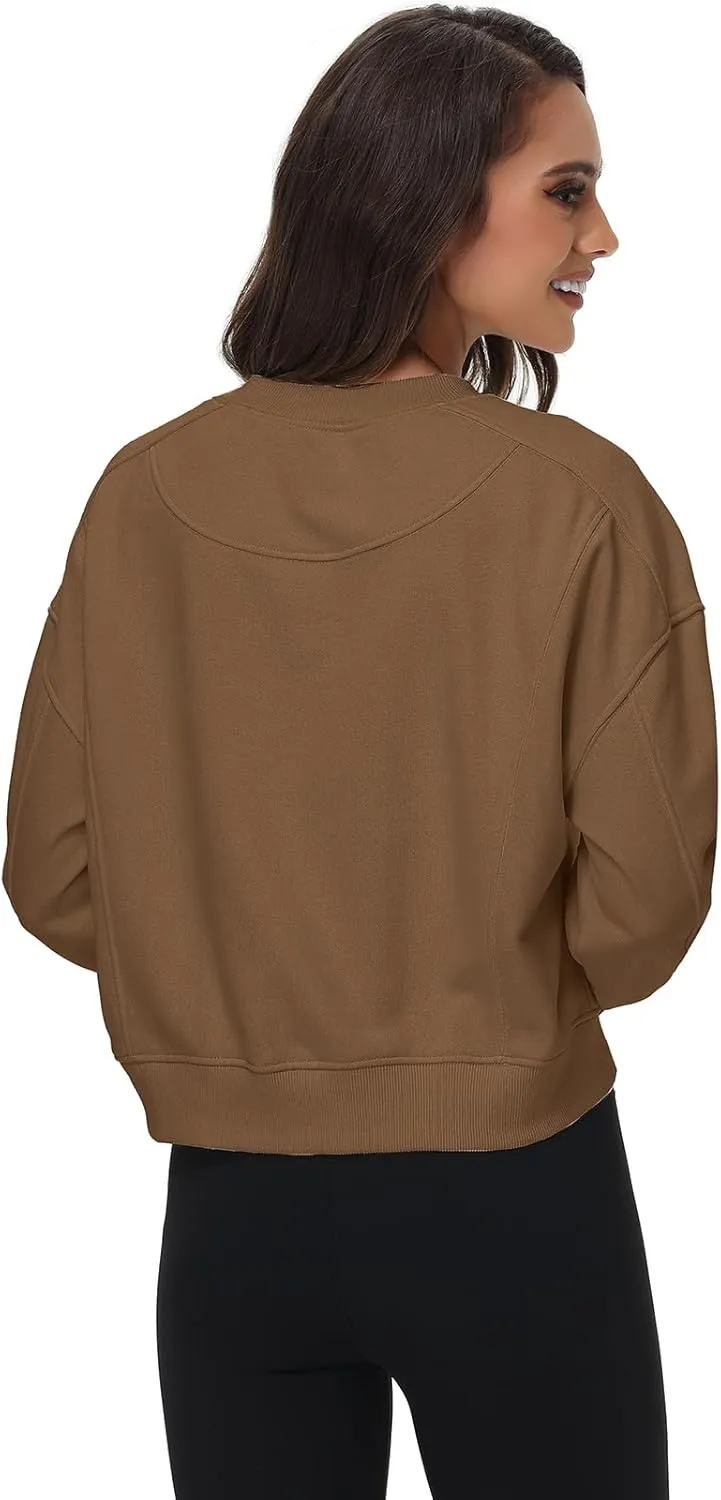 Women's Cropped Crewneck Sweatshirts Long Sleeve Oversized Sweatshirt Pullover Fall Crop Top Outfits