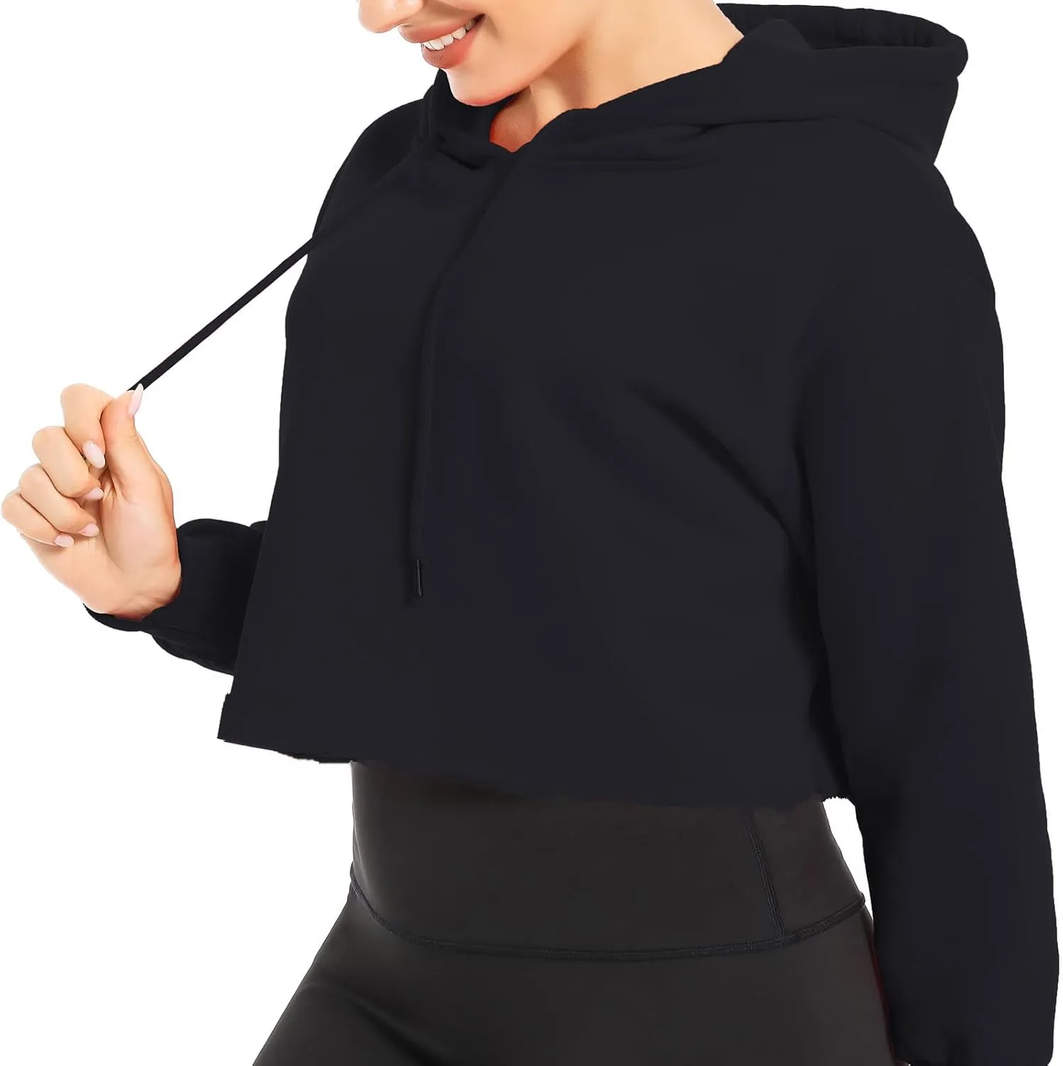 Women's Cropped Hoodie Fleece Long Sleeve Pullover Cut Off Hood Sweatshirt