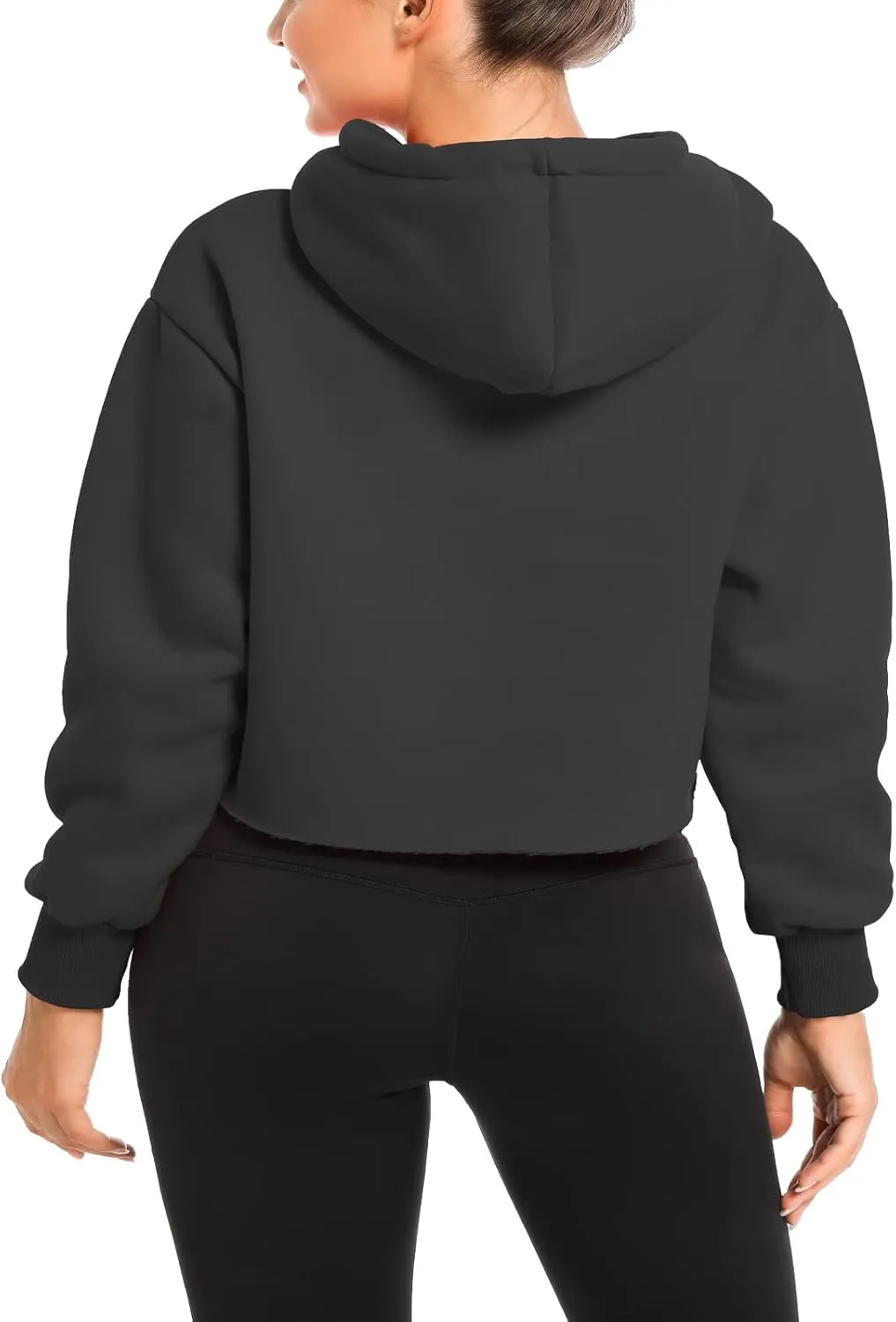 Women's Cropped Hoodie Fleece Long Sleeve Pullover Cut Off Hood Sweatshirt