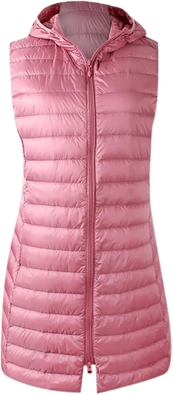 Women's Down Vest Single-Breasted Cotton Padded Solid Color Winter Coat