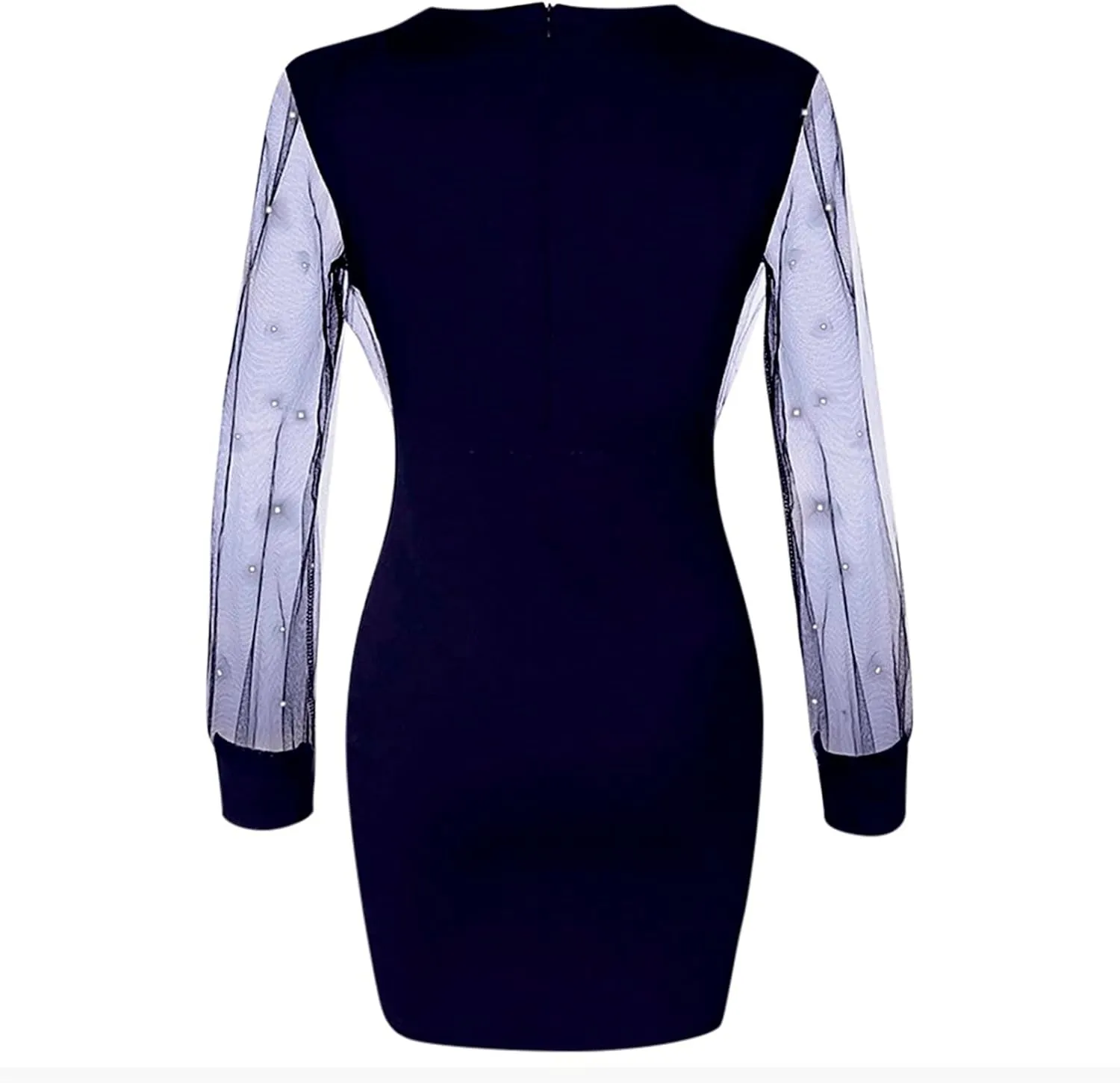 Womens Dresses Sexy Sheer Mesh Long Sleeve Mini Dress Ruched Bodycon Cocktail Party Dress Elegant V Neck Dresses