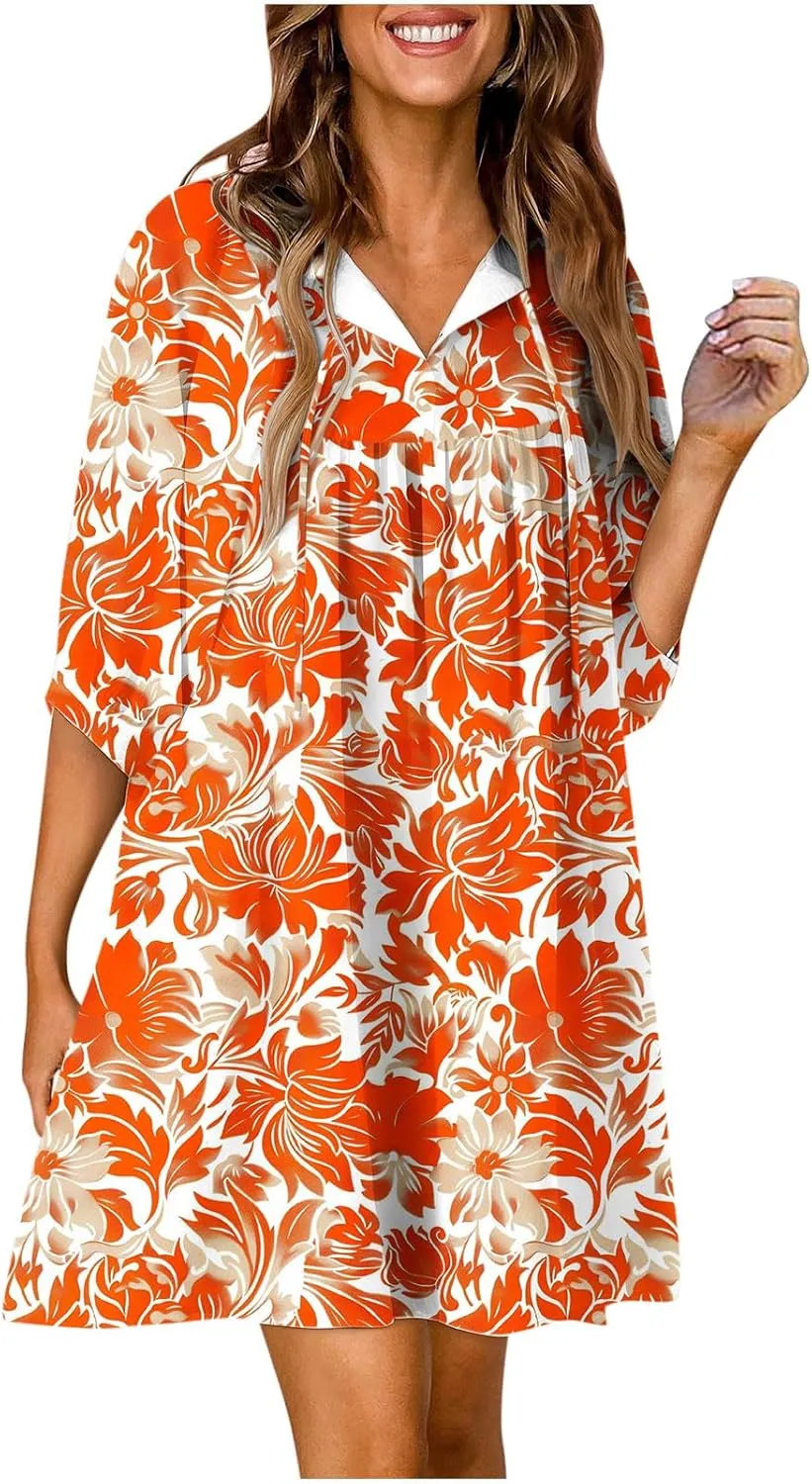 Womens Fashion Sexy Dress Half Sleeve V-Neck Floral Print Dresses Mini Dress