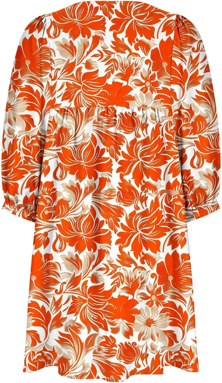 Womens Fashion Sexy Dress Half Sleeve V-Neck Floral Print Dresses Mini Dress