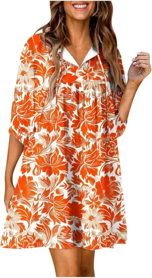 Womens Fashion Sexy Dress Half Sleeve V-Neck Floral Print Dresses Mini Dress