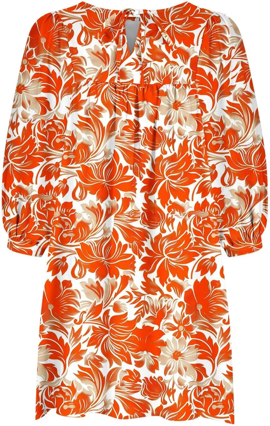 Womens Fashion Sexy Dress Half Sleeve V-Neck Floral Print Dresses Mini Dress