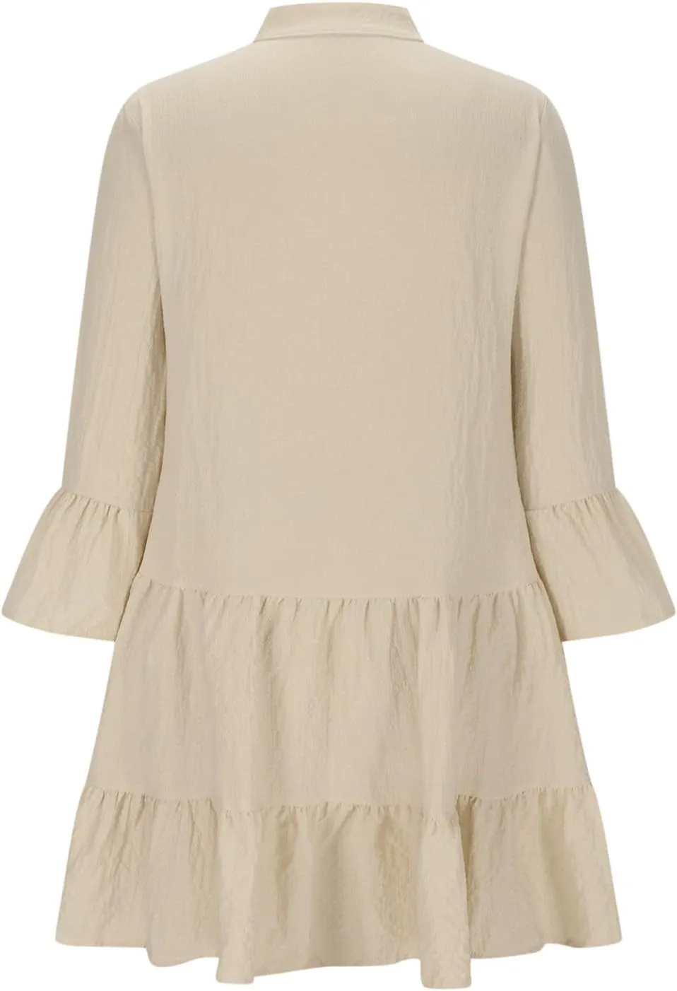 Women's Flare Long Sleeve Button Down Ruffle Hem Swing Babydoll Dress Casual Pleated Solid Color Flowy Mini Dresses