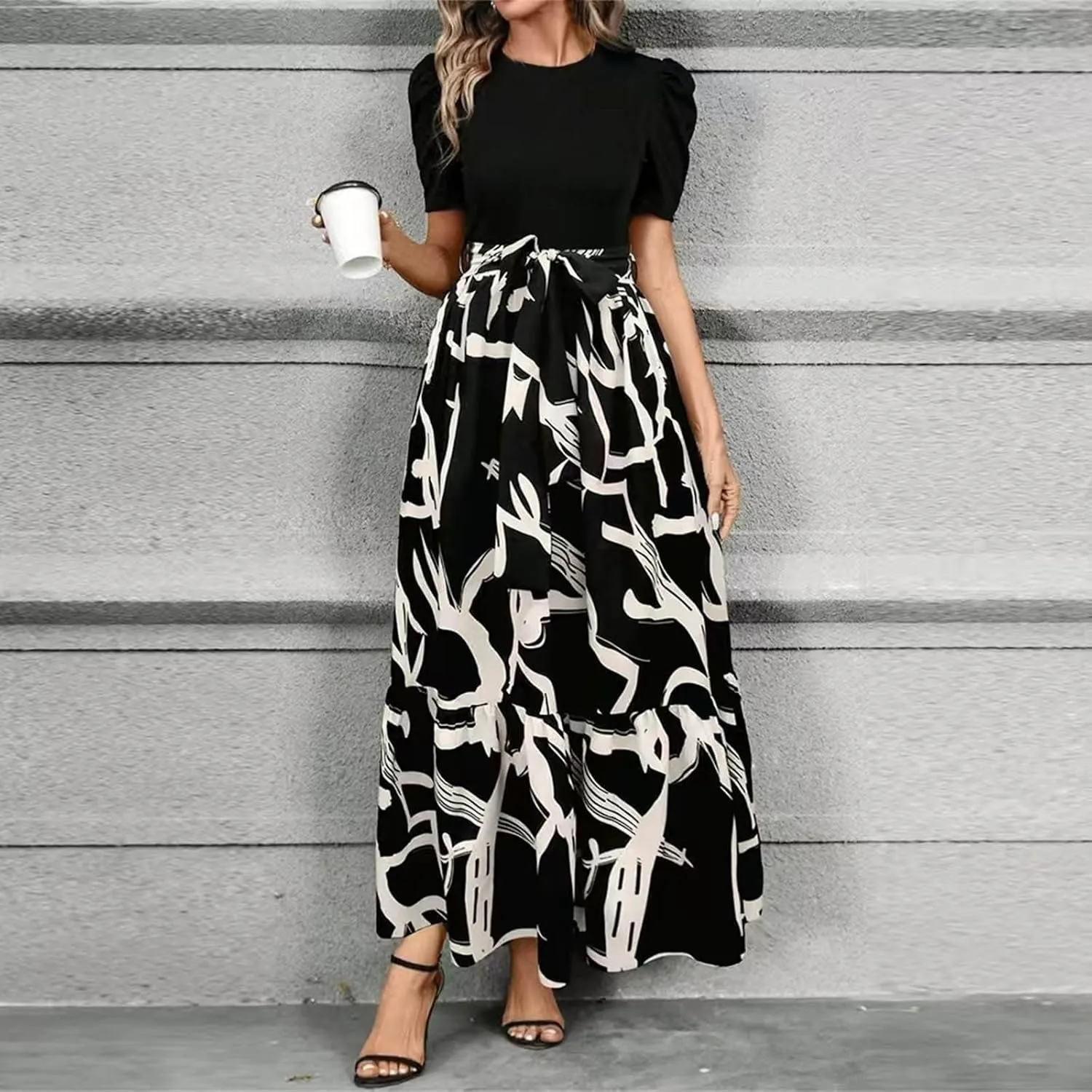 Womens Floral Printed Long Flowy Dresses with Pockets Ruffle Short Sleeve 2025 Dresses Summer Casual Maxi Dress