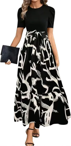 Womens Floral Printed Long Flowy Dresses with Pockets Ruffle Short Sleeve 2025 Dresses Summer Casual Maxi Dress