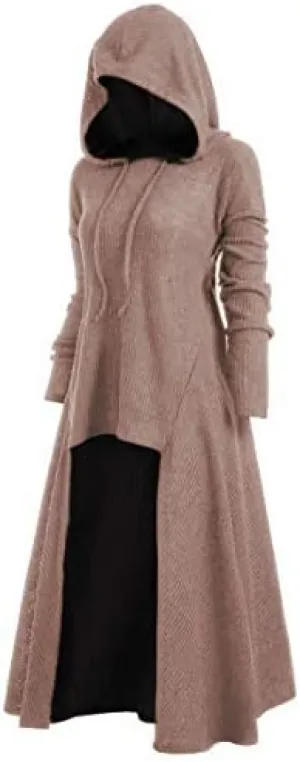 Womens Gothic Punk Hooded Sweater Dress Vintage Cloak Plus Size High Low Pullover Jacket Coat Fall Winter Outwear