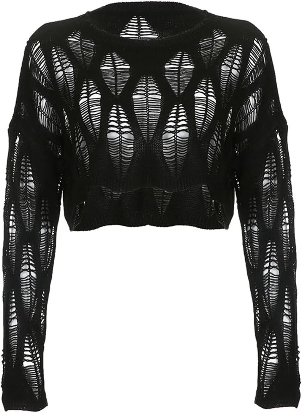 Womens Gothic Short Sweaters Punk Goth Sweater Long Sleeve Knitting Crop Tops US Size S-XL