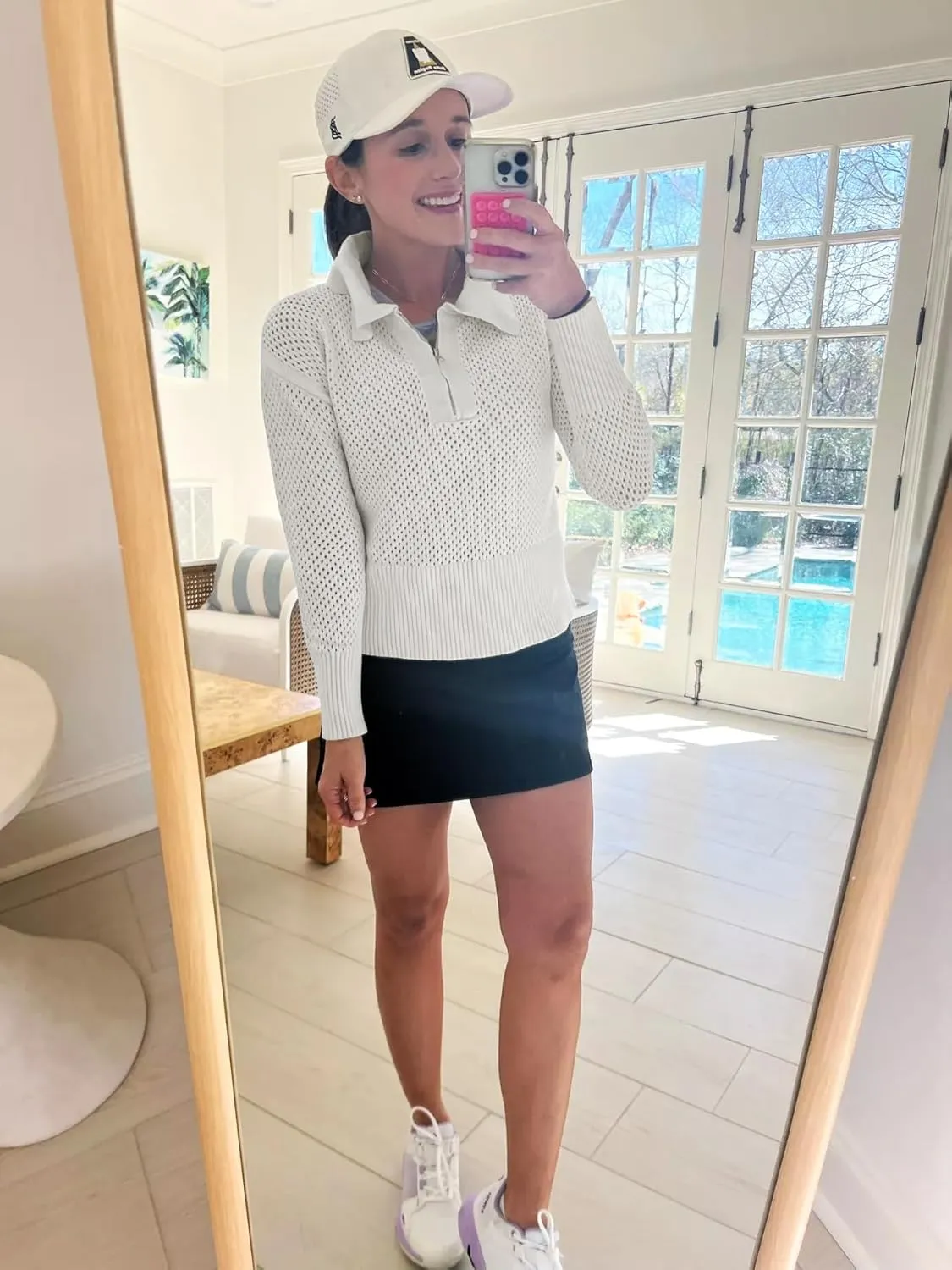Women's Half Zip Pullover Sweaters Crochet Lapel Collar Long Sleeve Knit Solid Color Jumper Tops