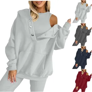 Women's Hoodies Pullover Button Down Oversized Sweatshirts Long Sleeve Pullove Tops 2024 Fall Fashion Streetwear