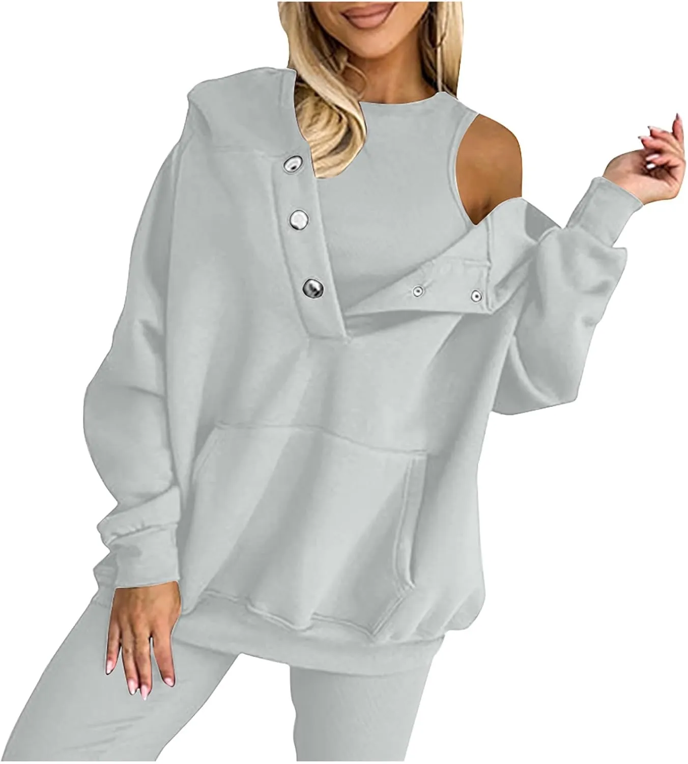 Women's Hoodies Pullover Button Down Oversized Sweatshirts Long Sleeve Pullove Tops 2024 Fall Fashion Streetwear