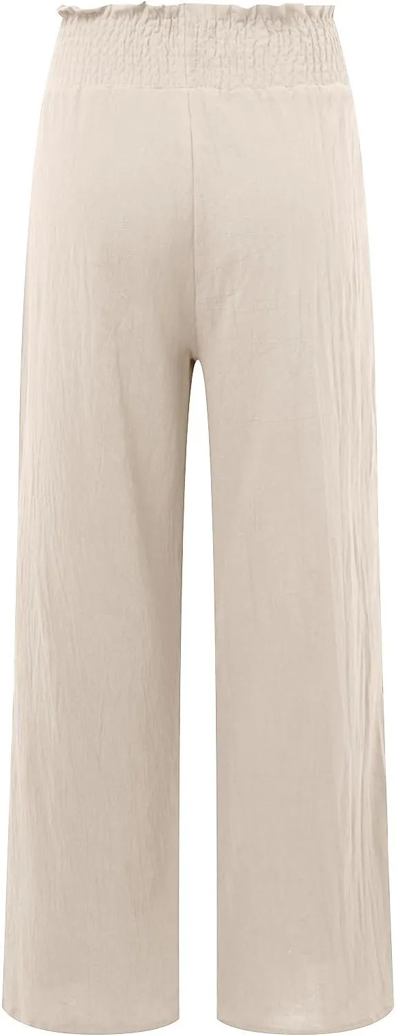 Women's Linen Blend Summer Lightweigt Palazzo Lounge Pants High Waist Straight Slim Fit Palazzo Pants Vacation