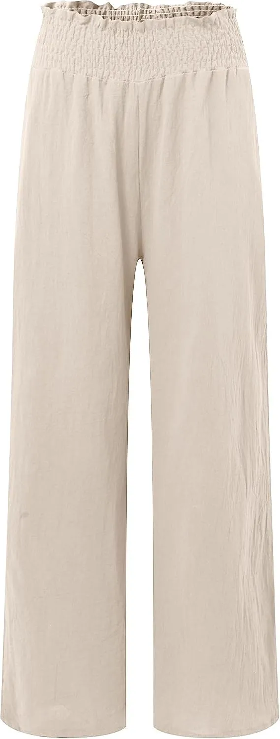Women's Linen Blend Summer Lightweigt Palazzo Lounge Pants High Waist Straight Slim Fit Palazzo Pants Vacation
