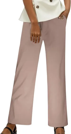Women's Linen Blend Summer Y2K Streetwear Pants Elastic Waisted Straight Plus Size Palazzo Pants Work Business