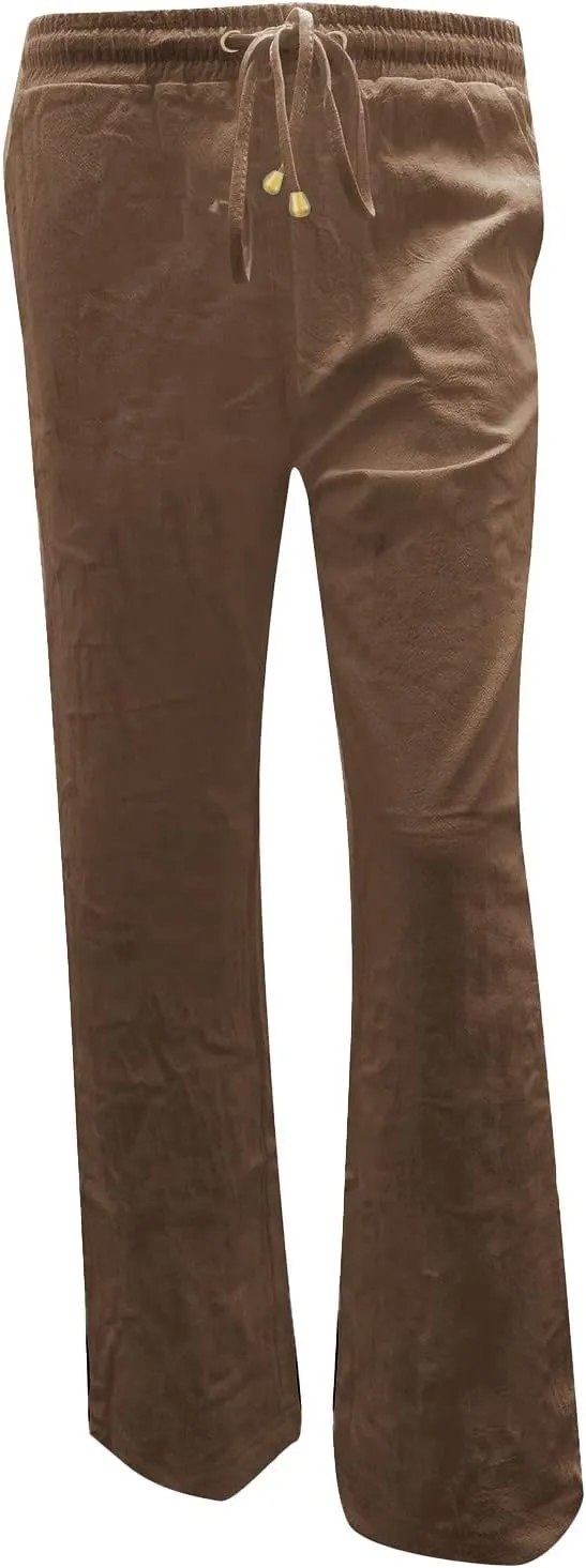 Women's Linen Pants Casual High Waist Pants Drawstring Loose Fit Summer Pants Solid Lounge Long Trousers with Side Pockets