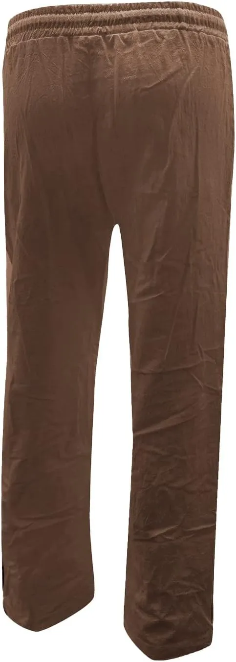 Women's Linen Pants Casual High Waist Pants Drawstring Loose Fit Summer Pants Solid Lounge Long Trousers with Side Pockets