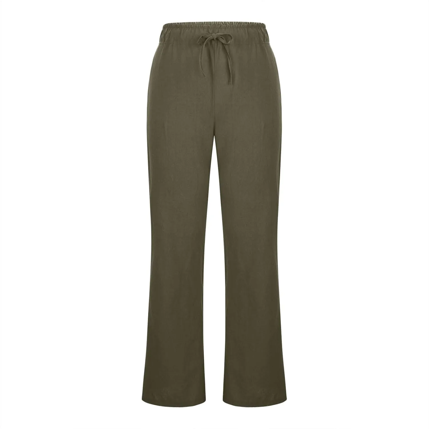 Womens Linen Pants Summer Boho Drawstring Elastic High Waist Loose Wide Leg Trousers with Pockets