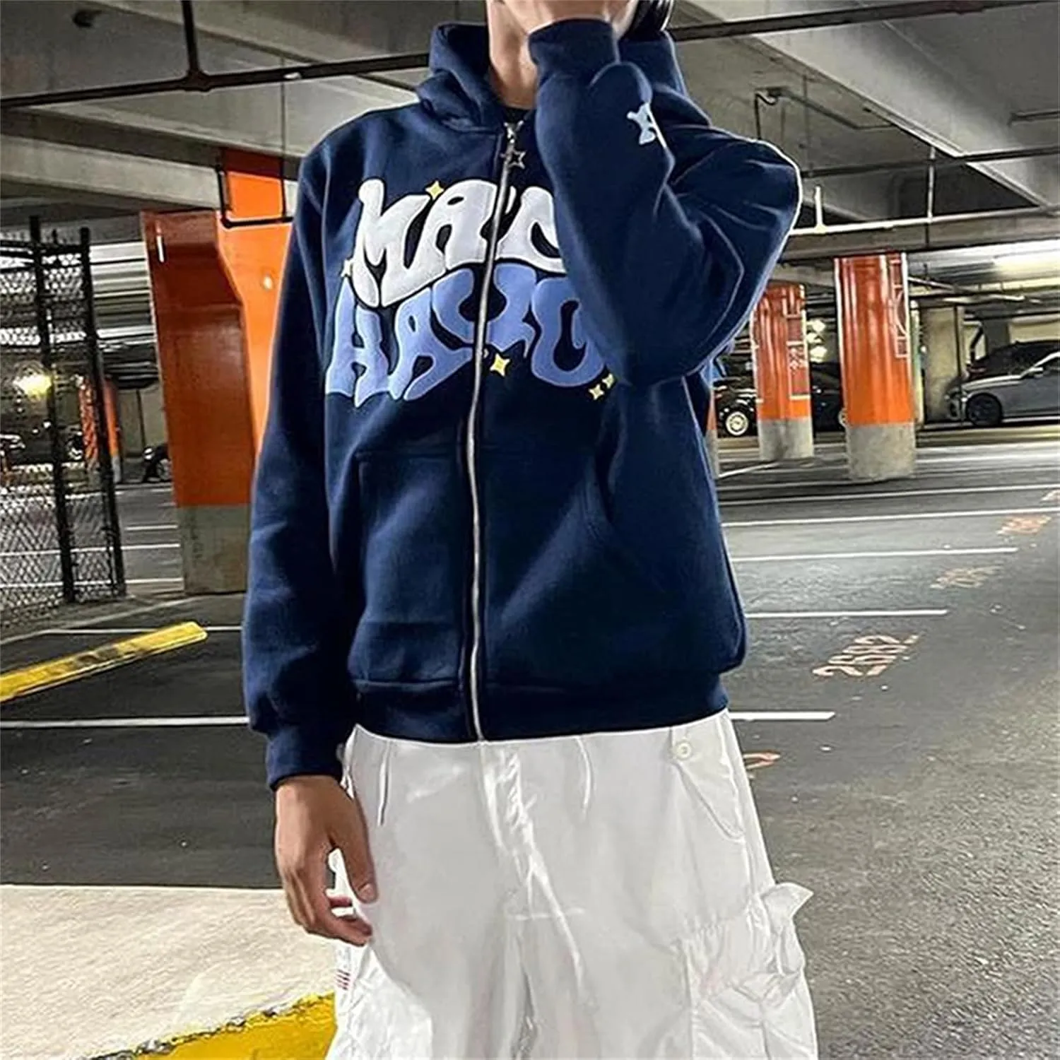 Womens Long Sleeve Zip Up Star Graphic Hoodies Jacket Aesthetic Harajuku Oversized Sweater Y2k Streetwear