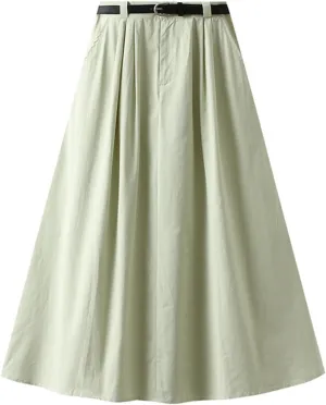 Womens Midi Skirt Pleated Midi Skirts Long Skirt with Pockets Flared Solid Color Dresses Comfort Umbrella Skirt