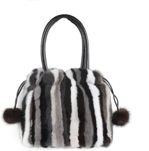 Women's Mink Fur Handbag Tote Furry Top Handle Bag Satchel Purses Multicolor