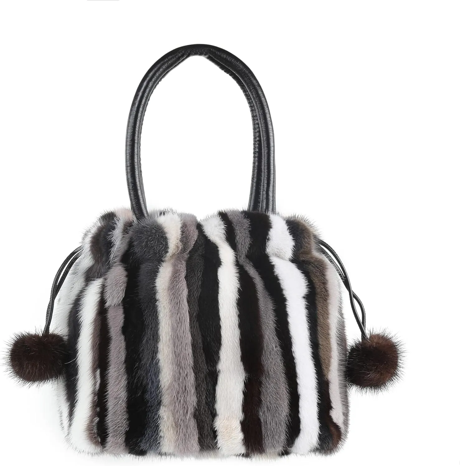 Women's Mink Fur Handbag Tote Furry Top Handle Bag Satchel Purses Multicolor