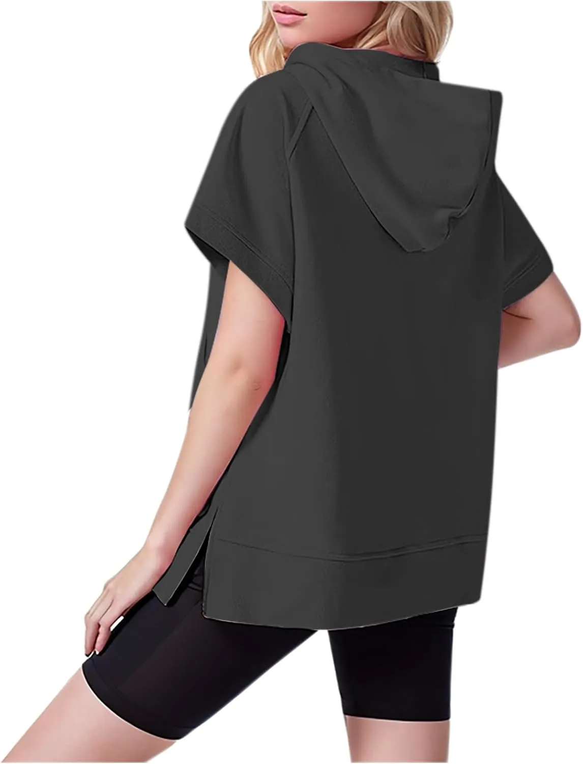 Womens Oversized Half Zip Hoodies Short Sleeve Casual Sweatshirts Pullover Tops with Pockets Loose 2024 Clothes