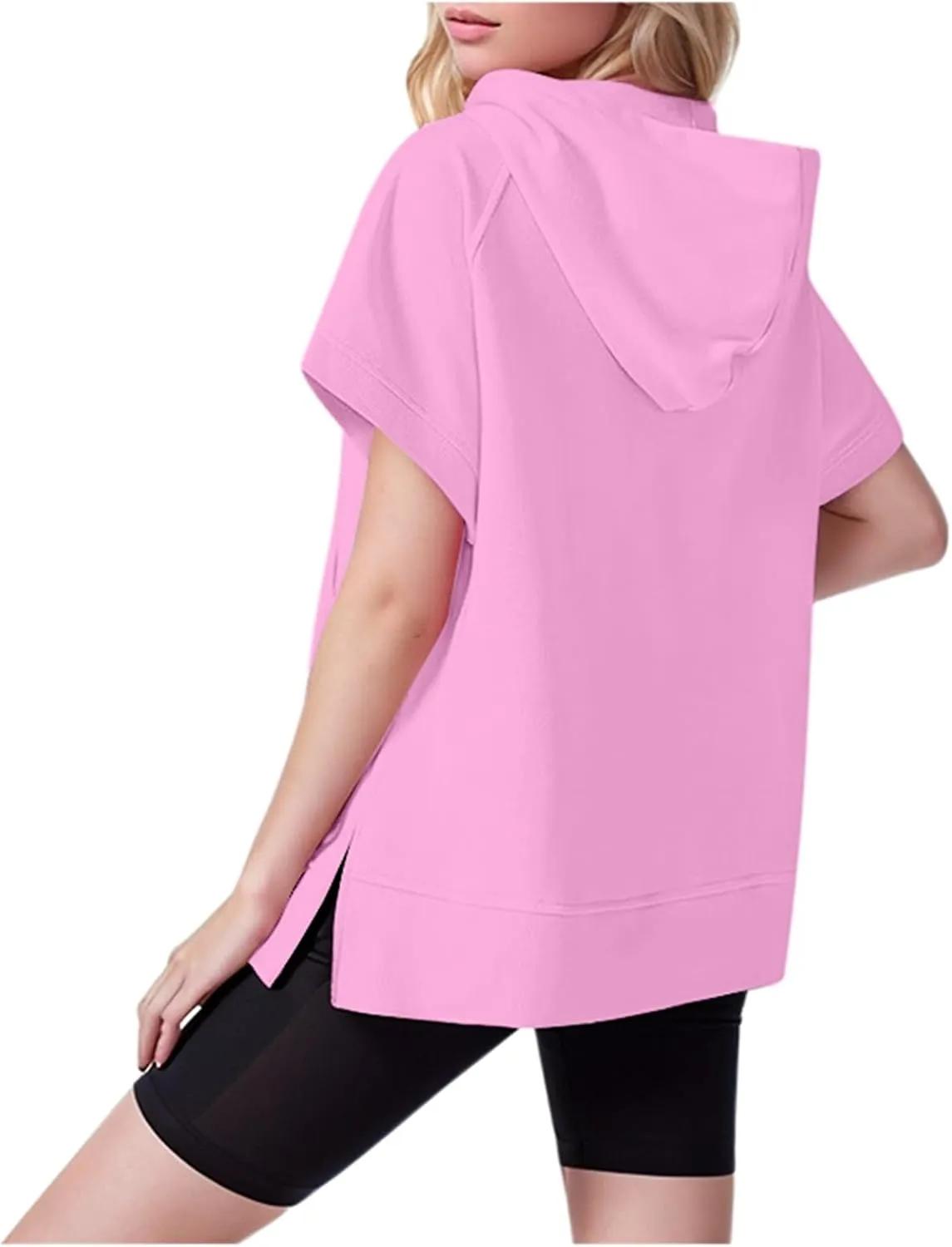 Womens Oversized Half Zip Hoodies Short Sleeve Casual Sweatshirts Pullover Tops with Pockets Loose 2024 Clothes