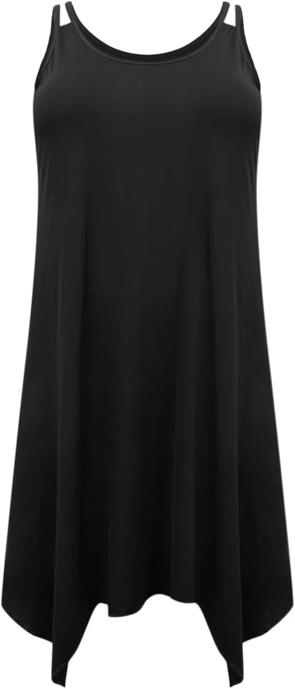 Women's Plus Size Cami Dresses Sleeveless Irregular Hem Flowy Midi A-Line Dress Summer Soft Comfy Casual Beach Dress