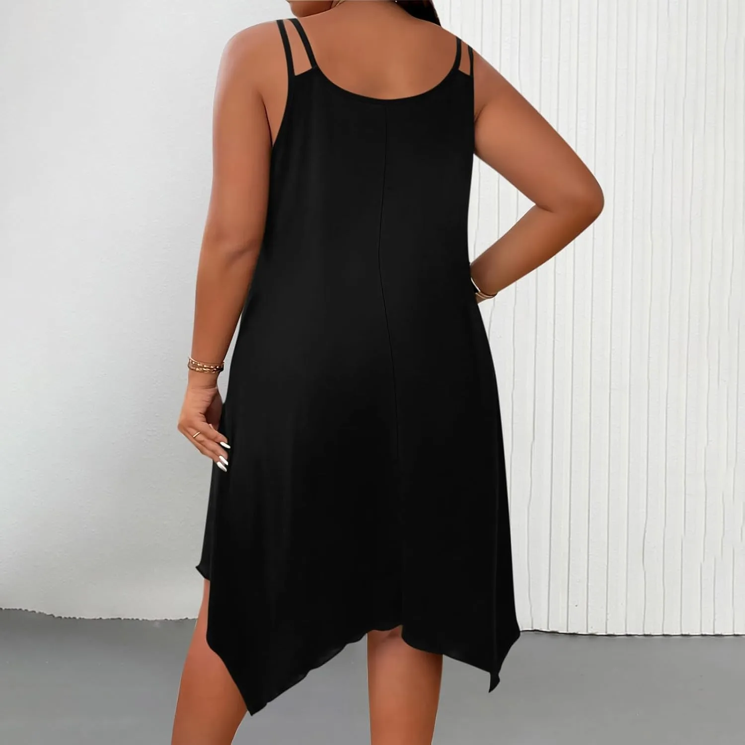 Women's Plus Size Cami Dresses Sleeveless Irregular Hem Flowy Midi A-Line Dress Summer Soft Comfy Casual Beach Dress