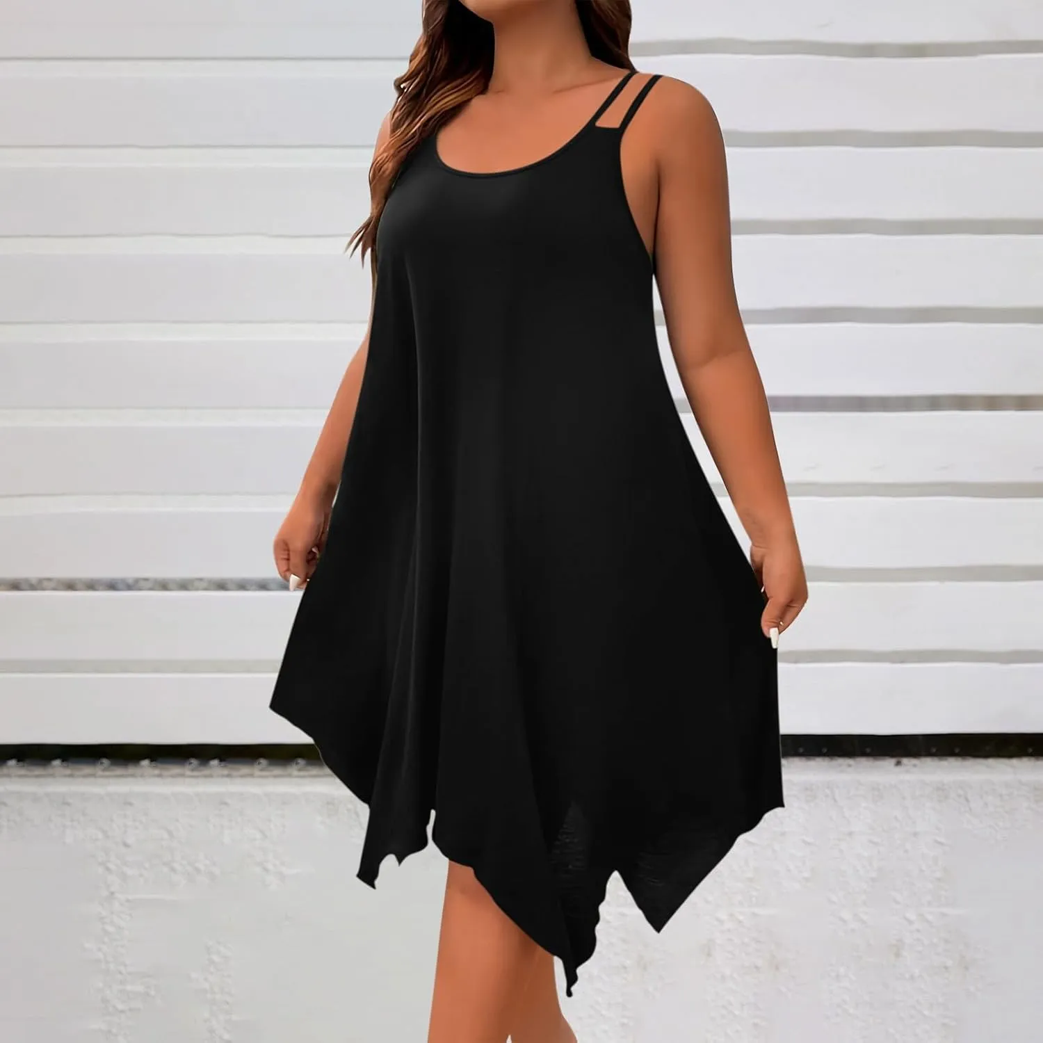 Women's Plus Size Cami Dresses Sleeveless Irregular Hem Flowy Midi A-Line Dress Summer Soft Comfy Casual Beach Dress
