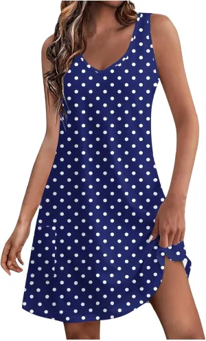 Women's Polka Dot Sleeveless Dress Summer V Neck Pocket Flowy A-Line Dresses 2025 Trendy Casual Loose Beach Mini Dress
