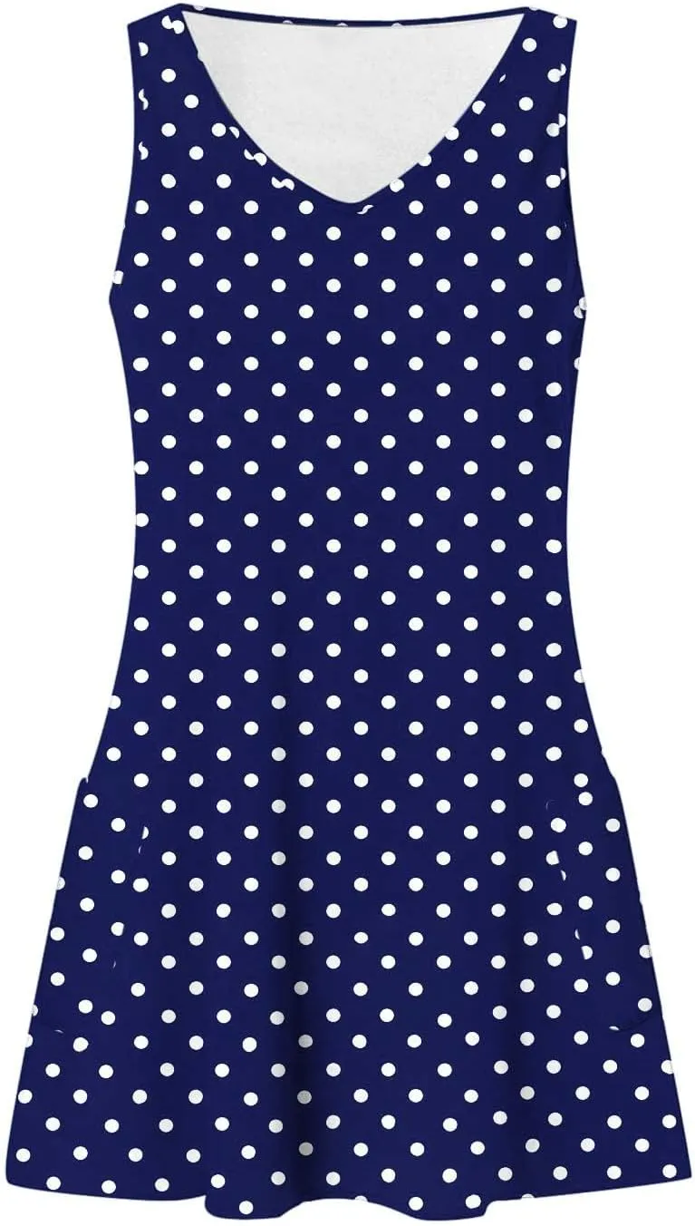 Women's Polka Dot Sleeveless Dress Summer V Neck Pocket Flowy A-Line Dresses 2025 Trendy Casual Loose Beach Mini Dress