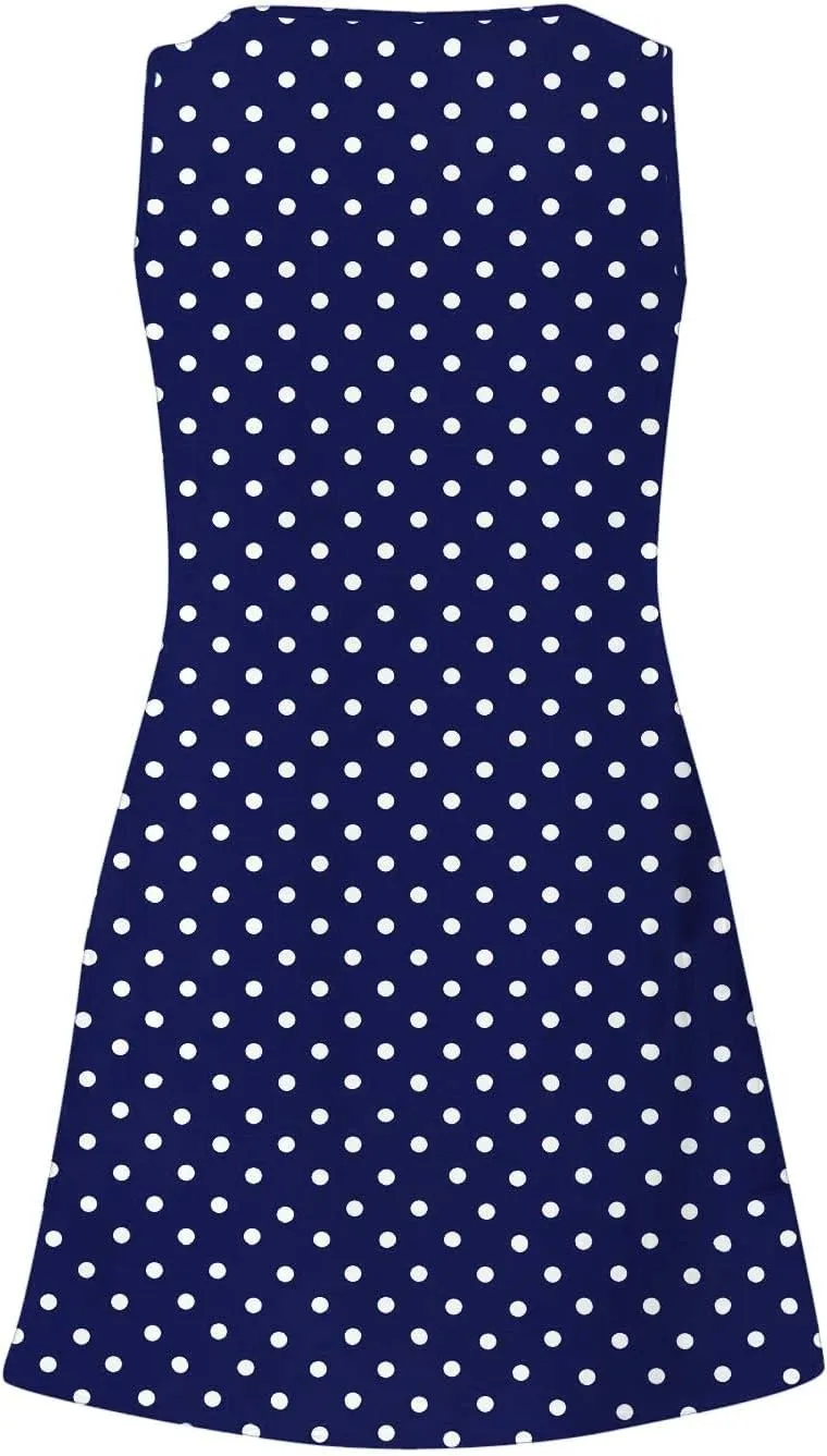 Women's Polka Dot Sleeveless Dress Summer V Neck Pocket Flowy A-Line Dresses 2025 Trendy Casual Loose Beach Mini Dress