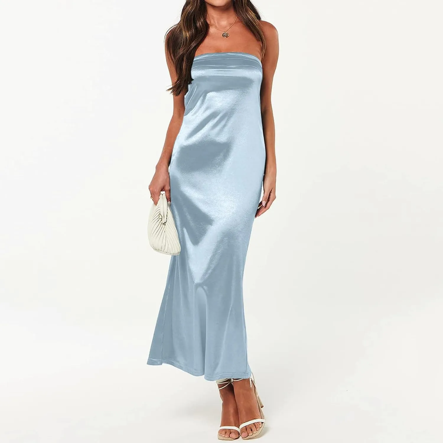 Womens Ribbed Maxi Bodycon Summer Dresses Strapless Tube Party Club Long Dress Womens Summer Strapless Maxi Bodycon Dresses
