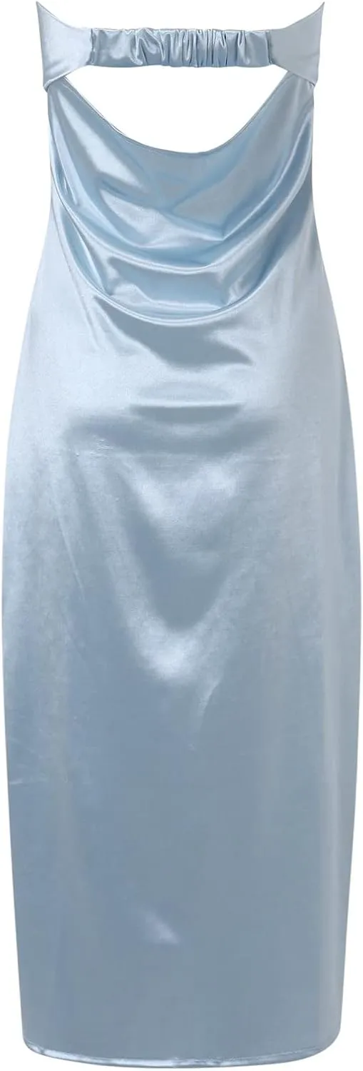 Womens Ribbed Maxi Bodycon Summer Dresses Strapless Tube Party Club Long Dress Womens Summer Strapless Maxi Bodycon Dresses