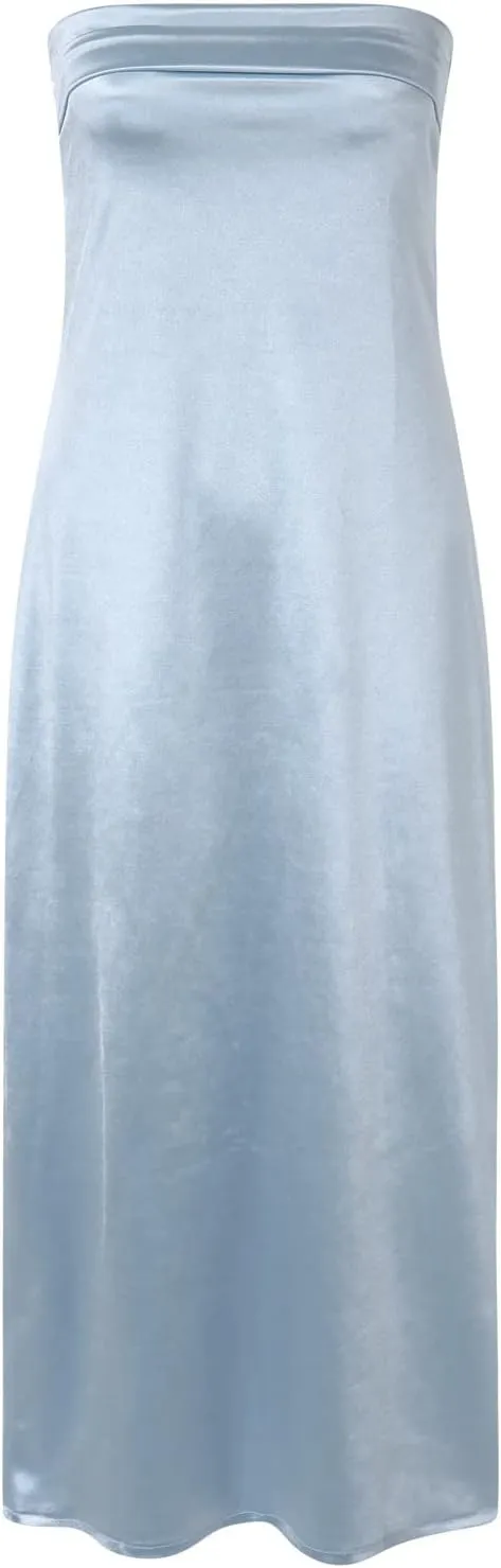 Womens Ribbed Maxi Bodycon Summer Dresses Strapless Tube Party Club Long Dress Womens Summer Strapless Maxi Bodycon Dresses