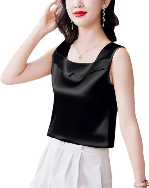 Women's Satin Camisole Tank Top for Spring Summer Korean Sleeveless Vest Shirt