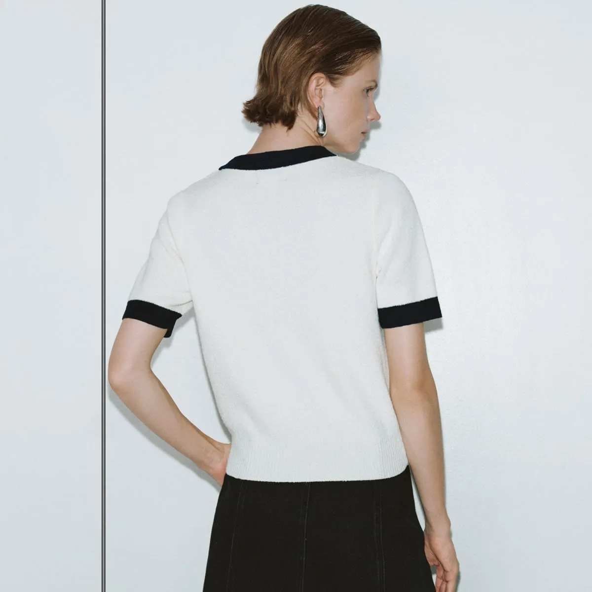 Women's Short Sleeve Sweater Summer Crew Neck Cropped Color Block Tops Casual Knit Shirts with Pockets