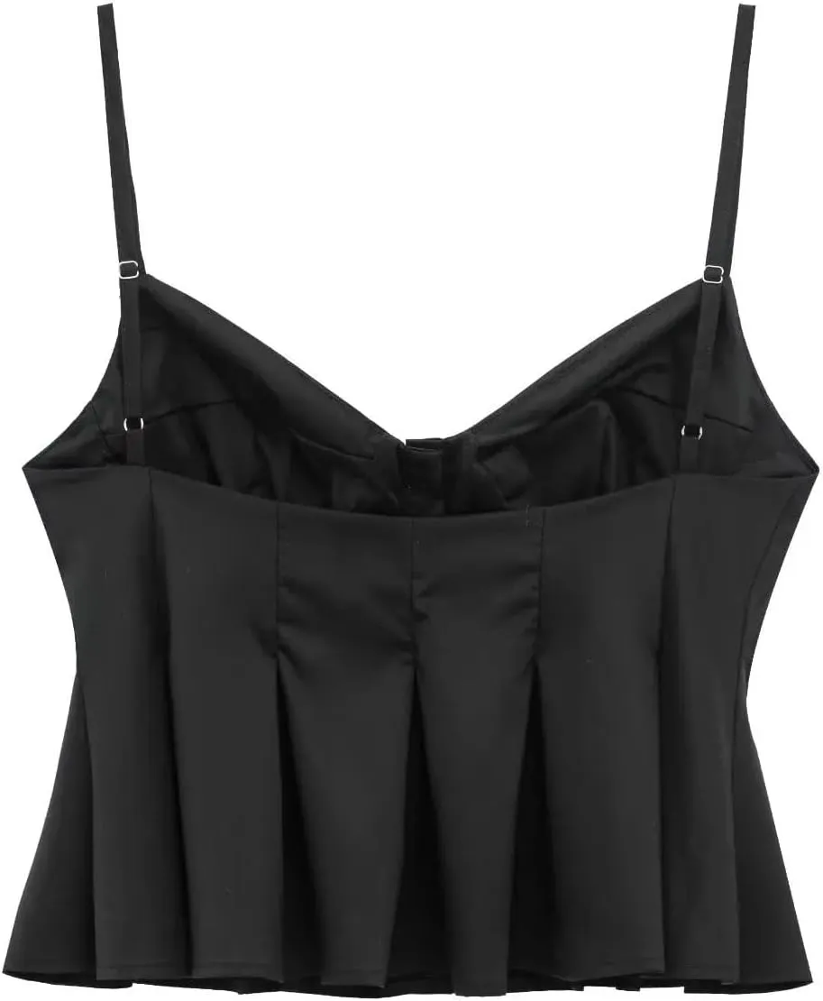 Women's Small Pleated Poplin Camisole Top Solid Color Casual Slim Fit Sleeveless Camisole
