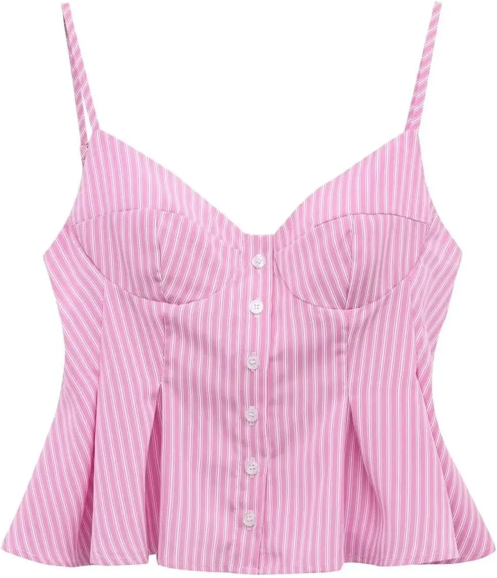 Women's Small Pleated Poplin Camisole Top Solid Color Casual Slim Fit Sleeveless Camisole